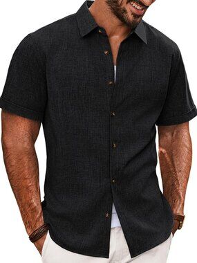Men's Black Casual Shirts Short Sleeve Button Down Lightweight Summer